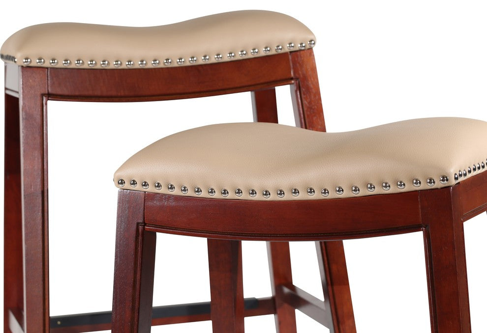 DTY Indoor Living Durango Bonded Leather Saddle Stool, Cherry Finish, 30"