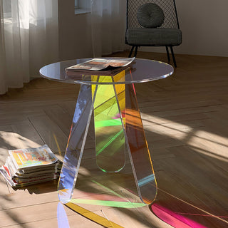 Clear Acrylic End Table Round Side Table Modern Accent Table Iridescent