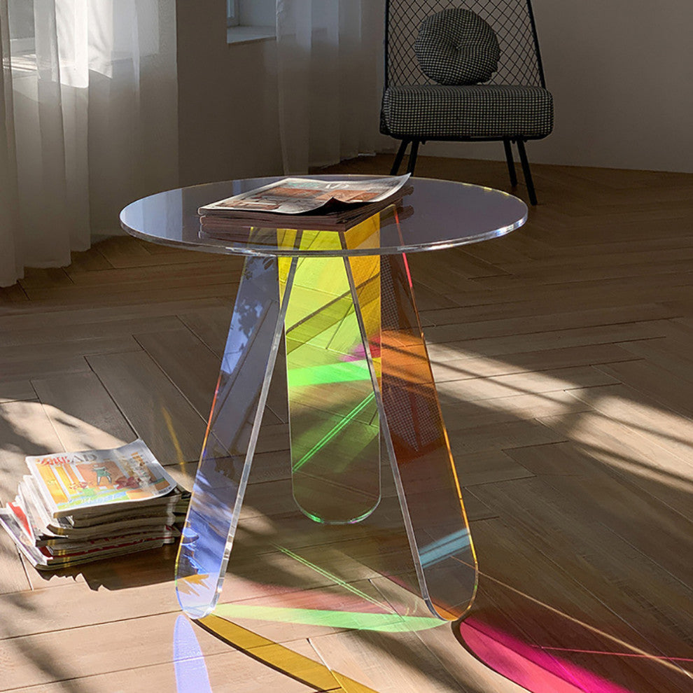 Clear Acrylic End Table Round Side Table Modern Accent Table Iridescent