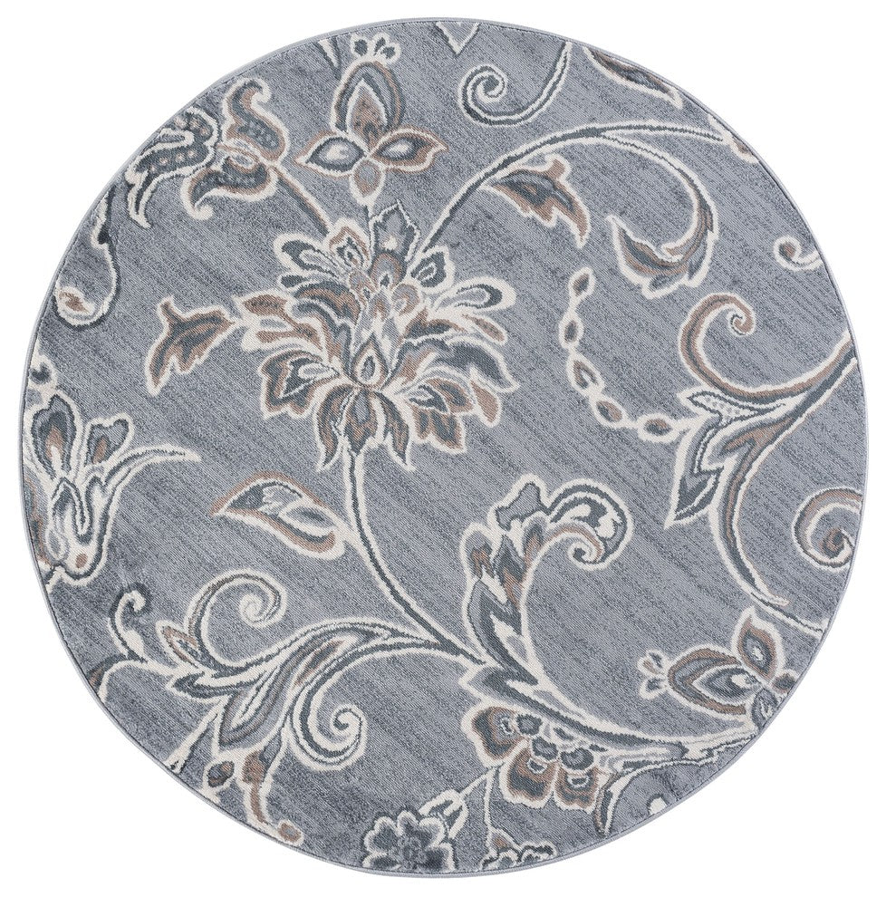 Garland Transitional Floral Gray Round Area Rug, 5' Round