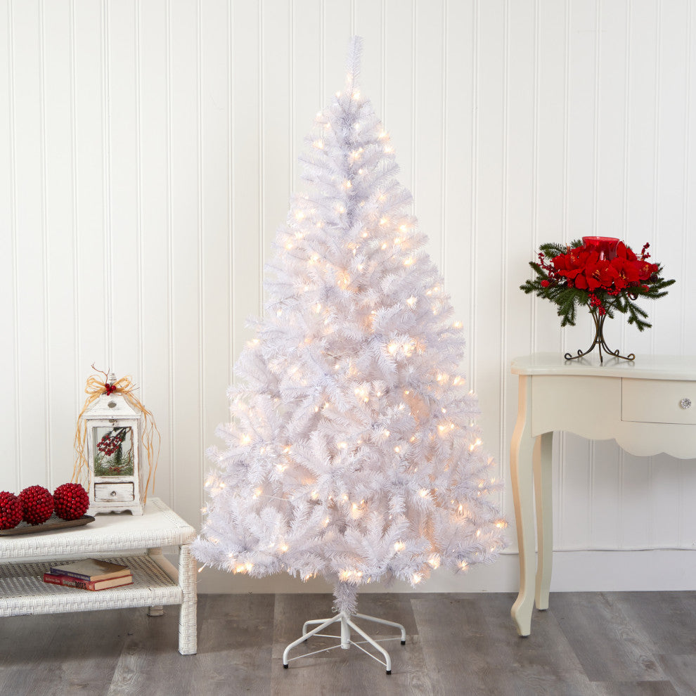 6ï¿½ White Christmas Tree with 680 Bendable Branches and 250 Clear LED Lights