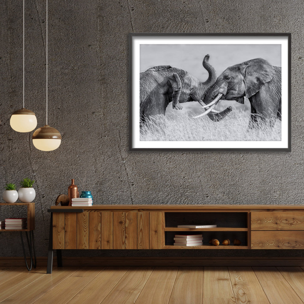 Elephant Tai Chi Framed Print Wall Art by Jun Zuo, 36"x24", Framed