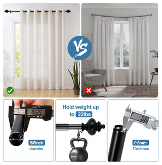 Round Urn Adjustable Double Curtain Rod Set, 5/8", Black, 48"-84"