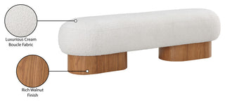 Robertson Boucle Fabric Upholstered Bench, Cream, Walnut Finish