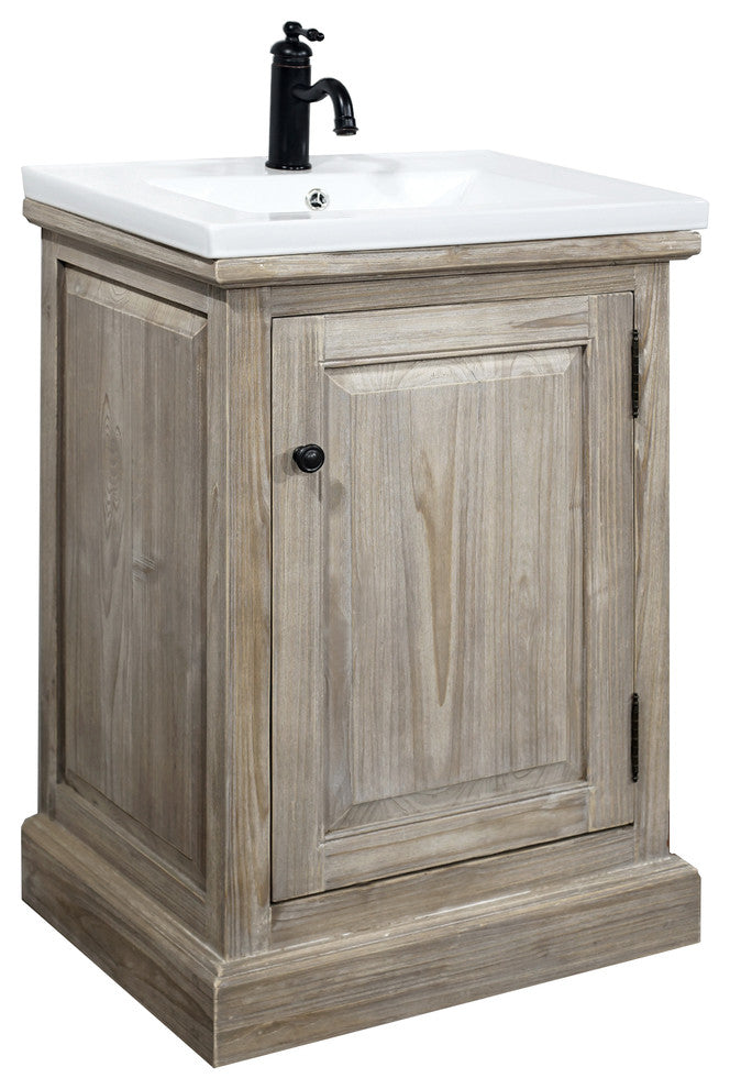 Rustic Style 24" Bathroom Vanity With Ceramic Single Sink, No Faucet