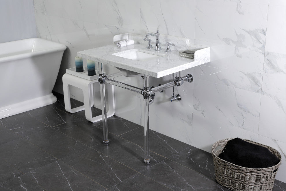 Kingston Brass LMS3630MASQ1 36" Carrara Marble Console Sink, Acrylic Legs