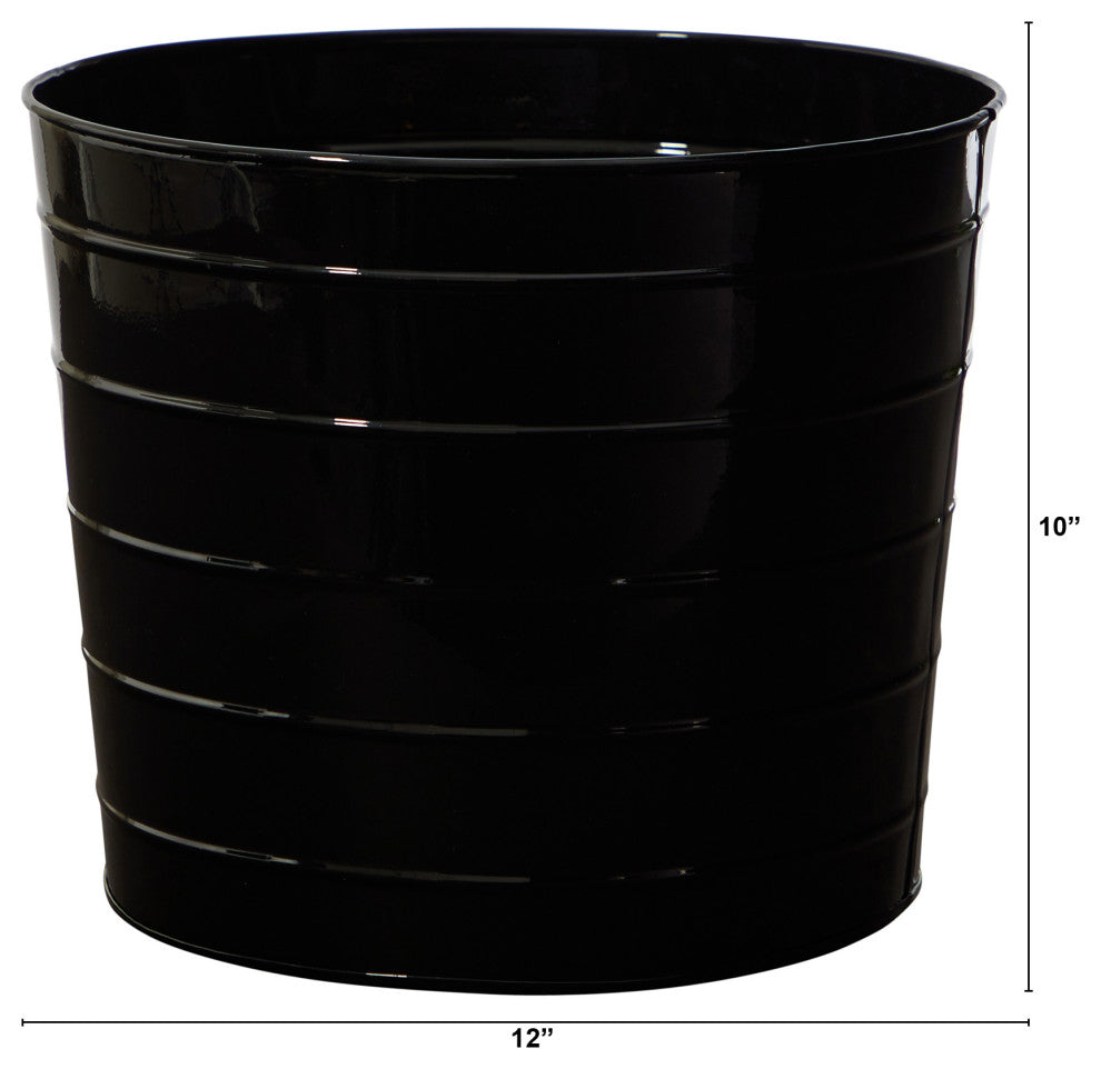 12" Farmhouse Black Metal Ribbed Planter