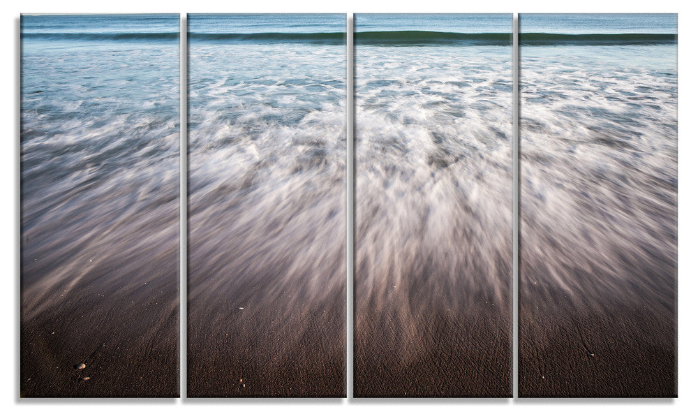 "Ocean Beach Water Motion" Seashore Canvas Wall Art, 4 Panels, 48"x28"