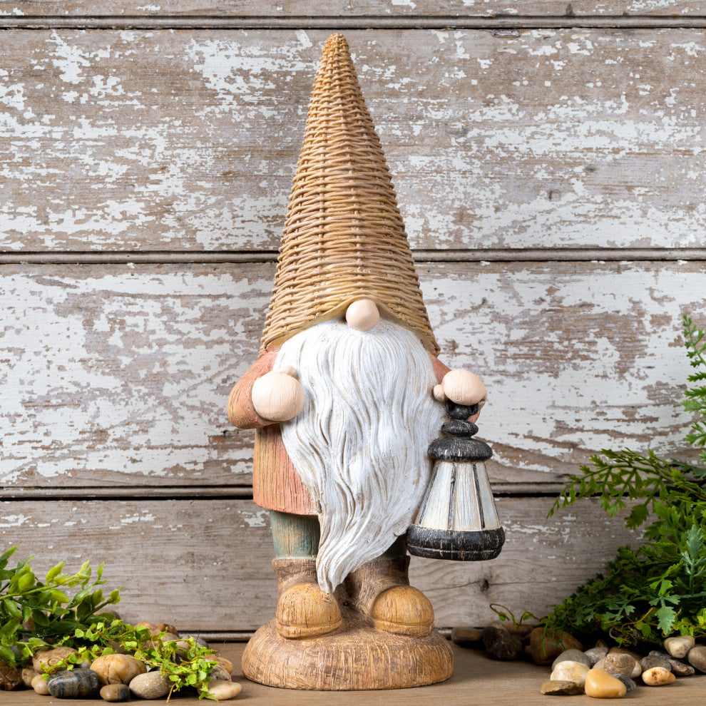 Wicker Gnome With Lantern 14"H