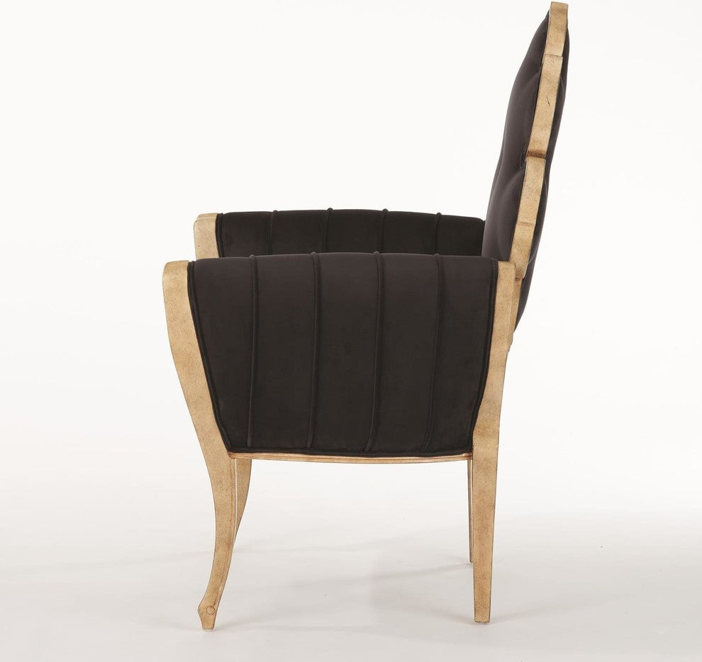Luxe Elegant Sculpted Velvet Black Arm Chair, Mid Century Modern Wiggle Side
