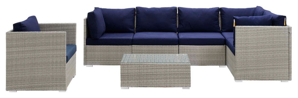 Repose 7-Piece Outdoor Patio Sunbrella Sectional Set Light Gray Navy