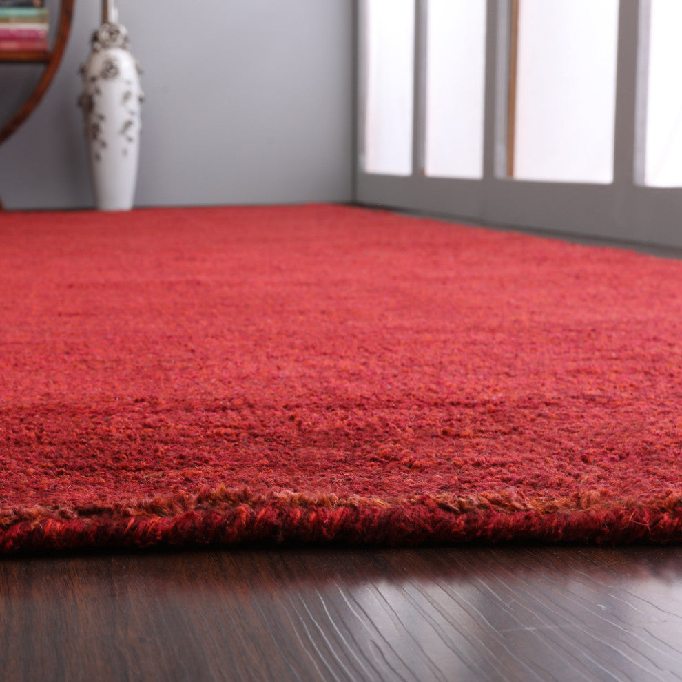 HAND KNOTTED LOOM SILK ECO-FRIENDLY AREA RUGS-Runner,Red Color,Solid Design, [Runner] 2'8"x10'