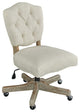 French Country Office Chair, Wooden Frame With Button Tufted Back, Gray Wash