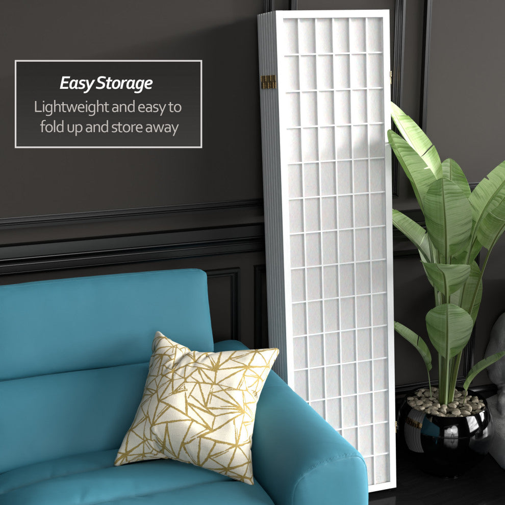 6' Tall Window Pane Shoji Screen, White, 8 Panels