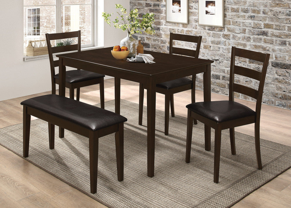 5 Piece Dining Set with Bench, Cappuccino and Dark Brown