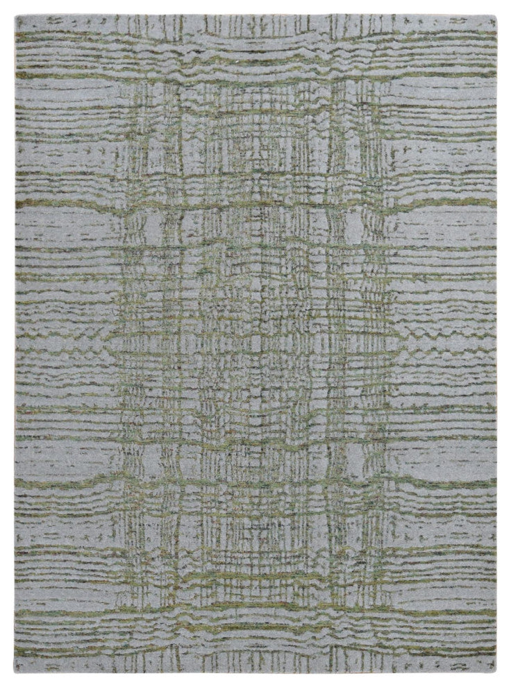 Goose Gray, Fine Jacquard Hand Loomed, Modern, Wool and Silk, Rug, 7'10"x9'9"
