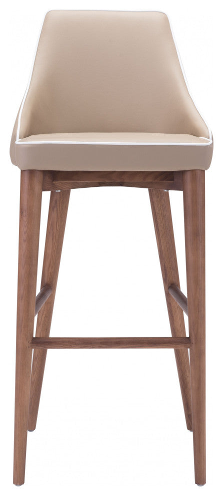 Beige With White Piping and Walnut Bar Chair