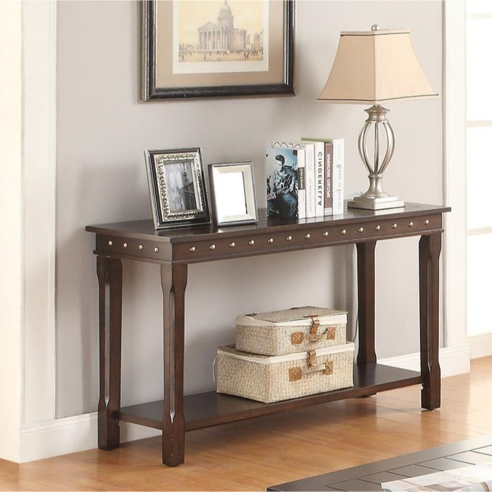 Rectangular Console Table With Bottom Shelf, Brown