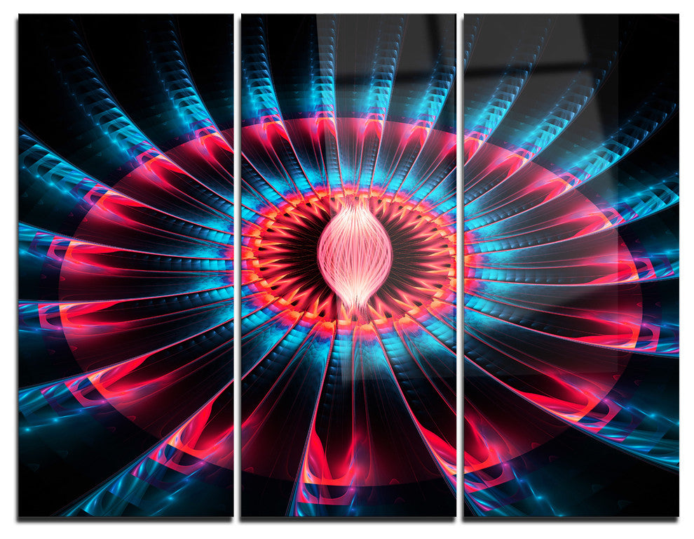 "Abstract Colorful Fractal Flower" Metal Wall Art, 3 Panels, 36"x28"