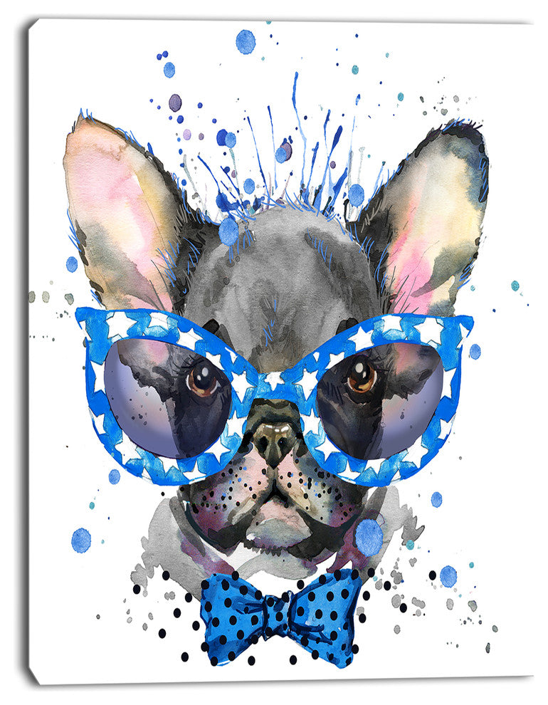 Cute French Bulldog with Glasses, Animal Canvas Wall Art, 12"x20"