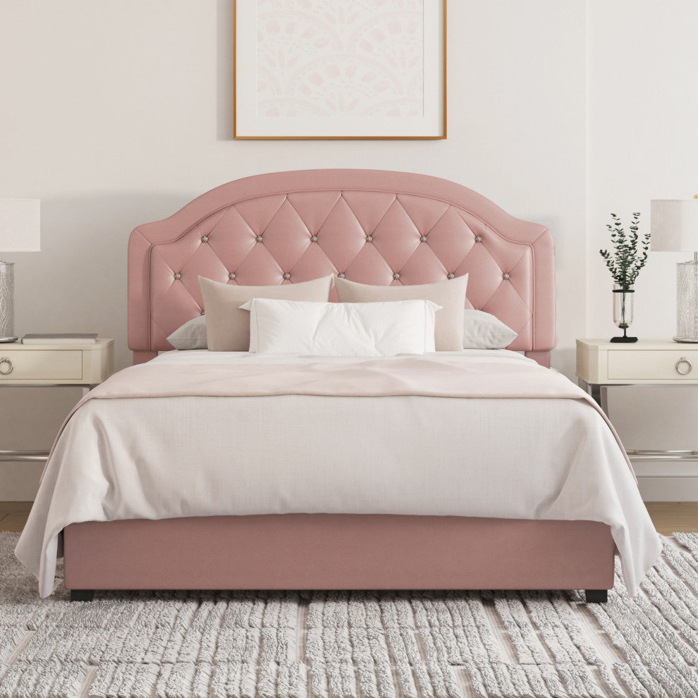 Karley Upholstered Bed, Pink Faux Leather, Full