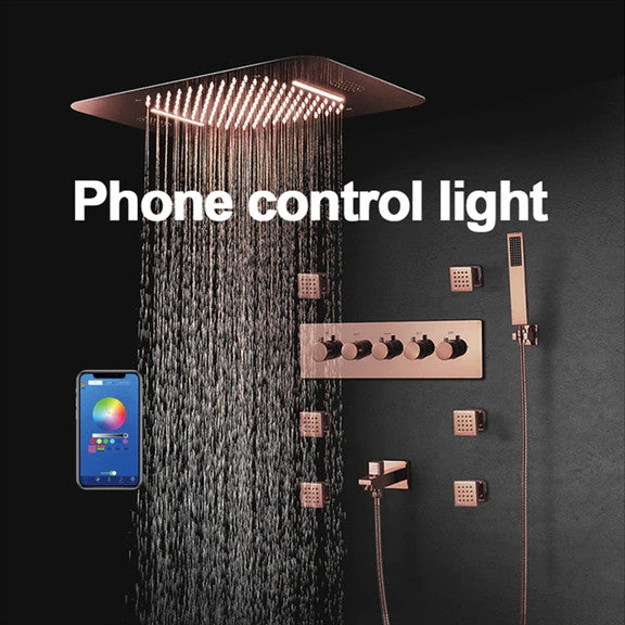 Thermostatic Recessed Ceiling Mount Led Rainfall Shower System, Phone Control