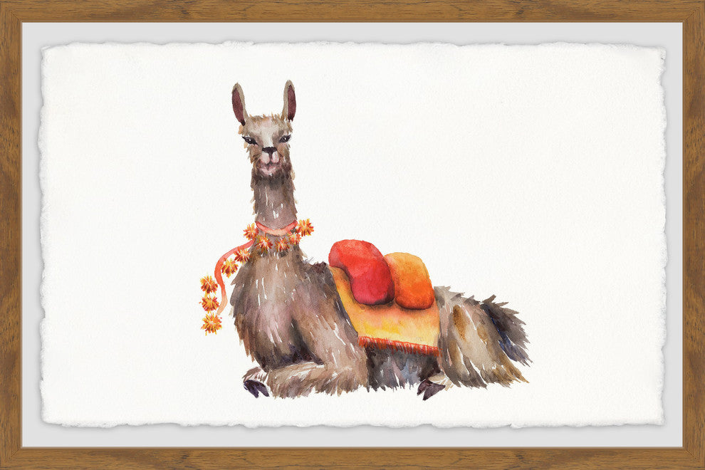 "Orange Pack Llama" Framed Painting Print, 36"x24"