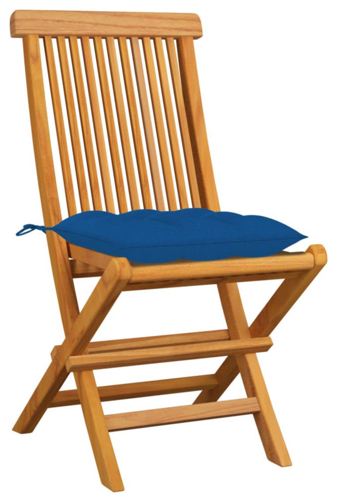 Vidaxl Garden Chairs With Blue Cushions, Set of 4, Solid Teak Wood