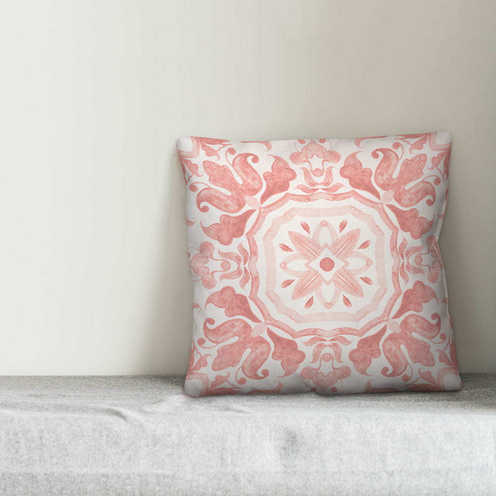 Blush Watercolor Damask Tile 18x18 Throw Pillow