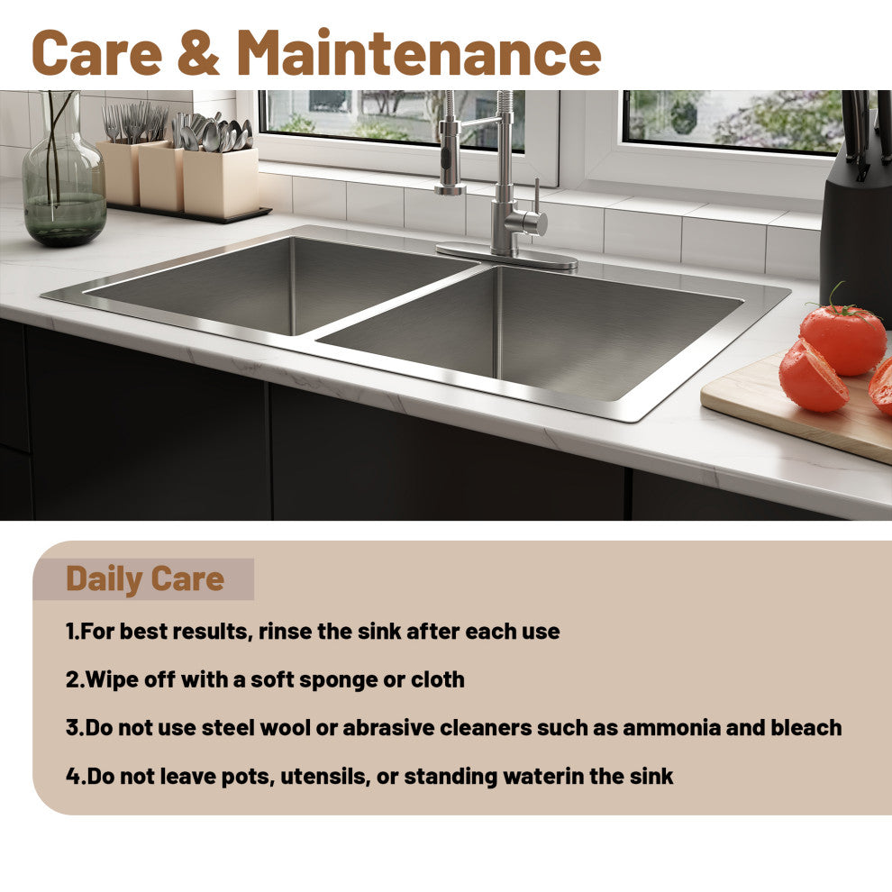 Stainless Steel Topmount Double Bowl Kitchen Sink with Accessories