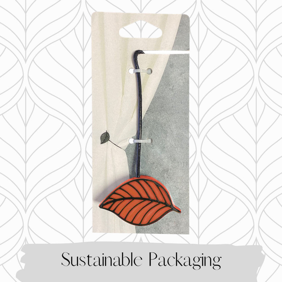 Magnetic Curtain Tiebacks "“ Leaf Design in Resin, Terracotta, Pack of 1