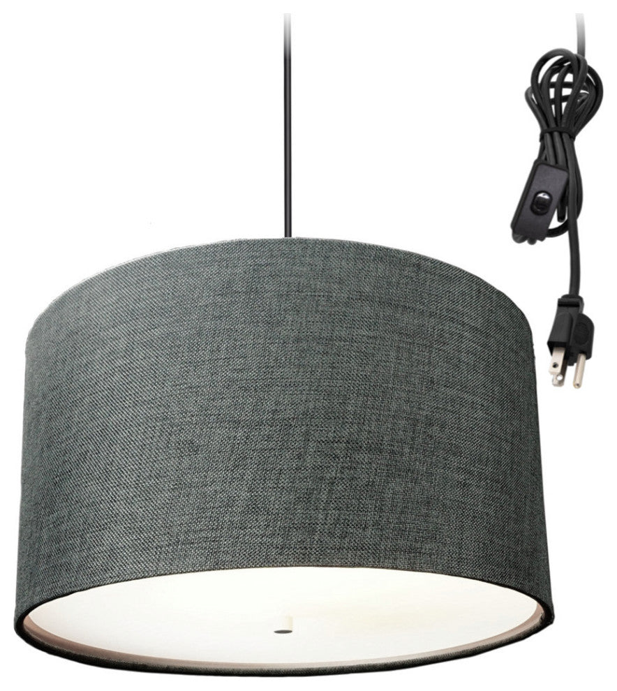 2 Light Swag Plug-In Pendant 18"w Granite Gray with Diffuser, Black Cord