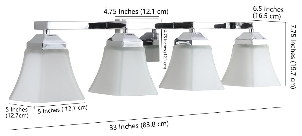 Staunton 1-Light Iron/Glass Modern Cottage LED Vanity Light, Chrome, 4-Light