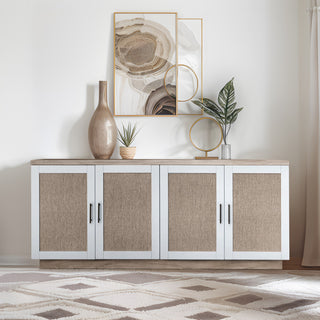 Lifestyle shot showing the cabinet in a real room environment with decor.