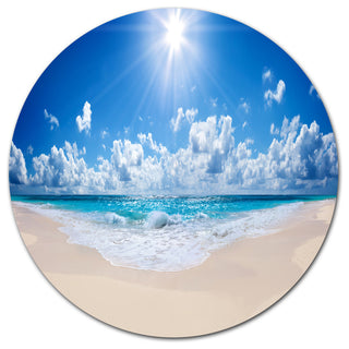 Beautiful Tropical Beach Panorama, Modern Seashore Round Wall Art, 23"