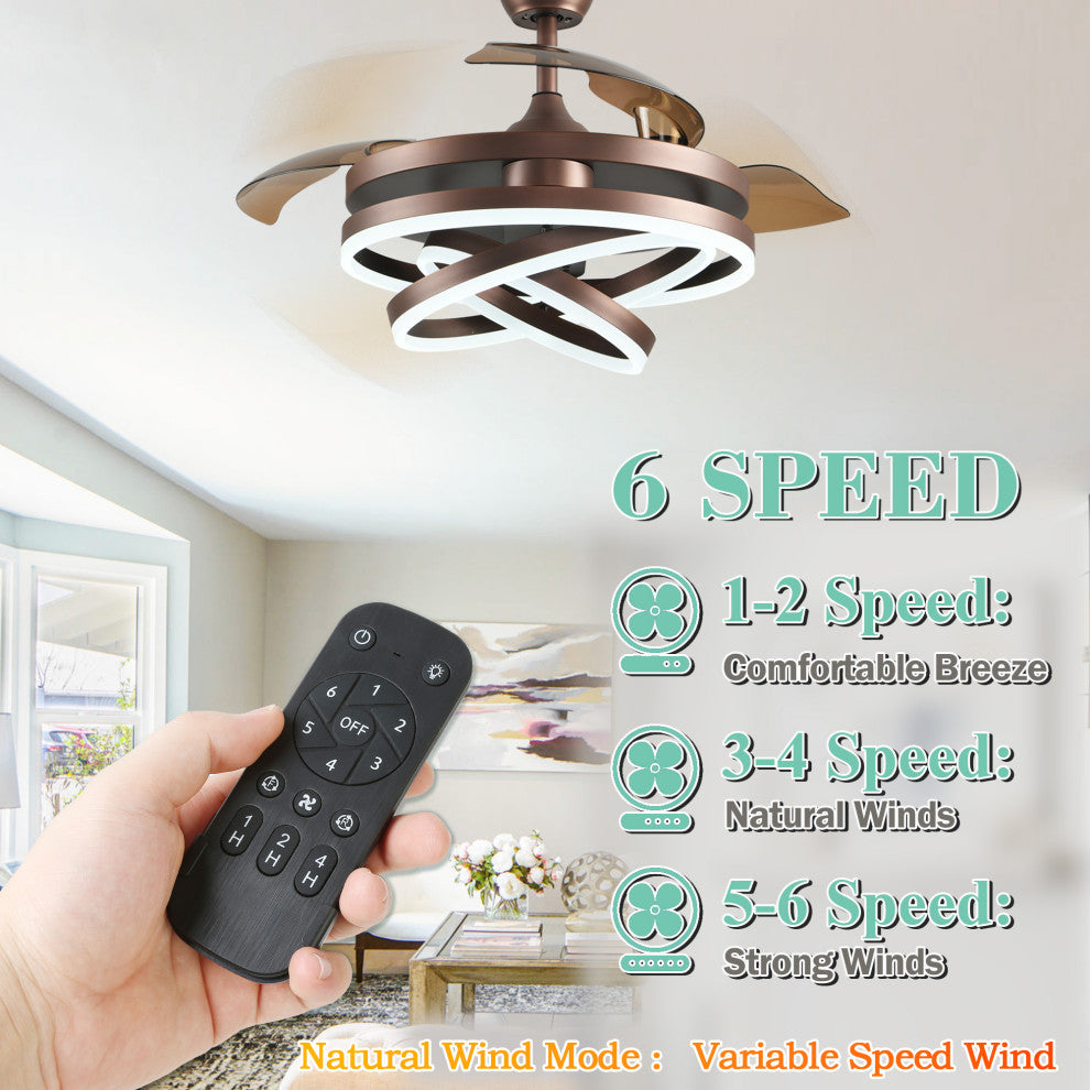 Oaks Aura 42" DIY Shape Retractable Ceiling Fan with Lights and Remote Control, Brown