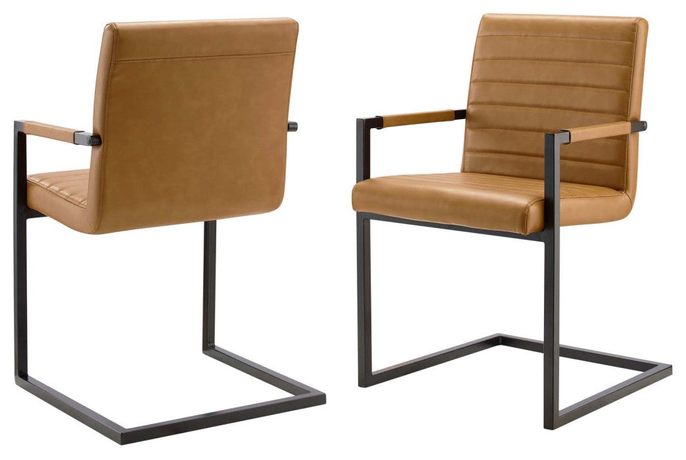 Side Dining Chair, Set of 2, Faux Vegan Leather, Tan, Modern, Bistro Restaurant