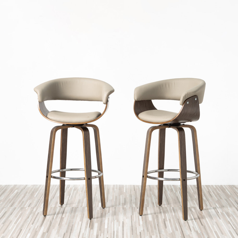 Bentwood Swivel Bar Chair, PU Leather, Set of 2, Gray