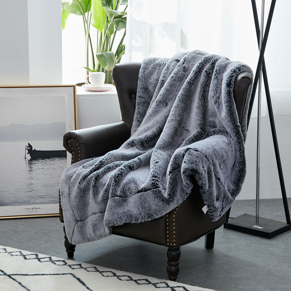 Heavy Faux Fur Throw, Black, 50"x60"
