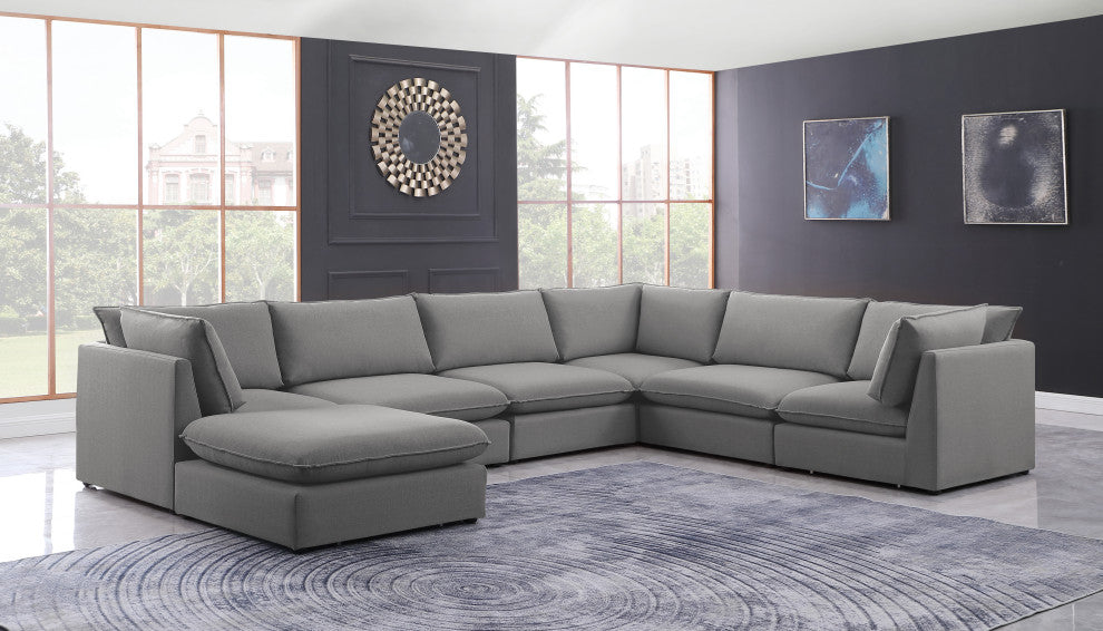 Mackenzie Linen Textured Fabric 7-Piece Modular U-Shaped Sectional, Grey