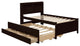 Full/Twin Wood Frame Platform Bed with Trundle and Drawers, Espresso, Twin