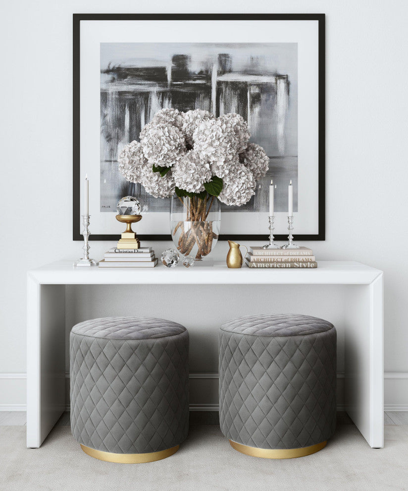Abir Grey Velvet Ottoman - Grey