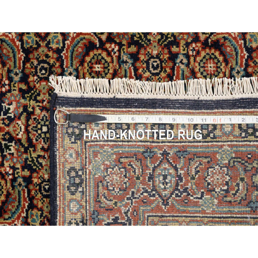 Blue Herati Wool and Silk 175 KPSI Hand Knotted Gallery Runner Rug, 4'0" x 10'1"
