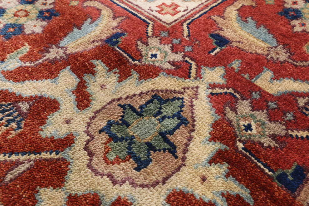 9' Square Heriz Serapi Hand Knotted Wool Rug - Q16014