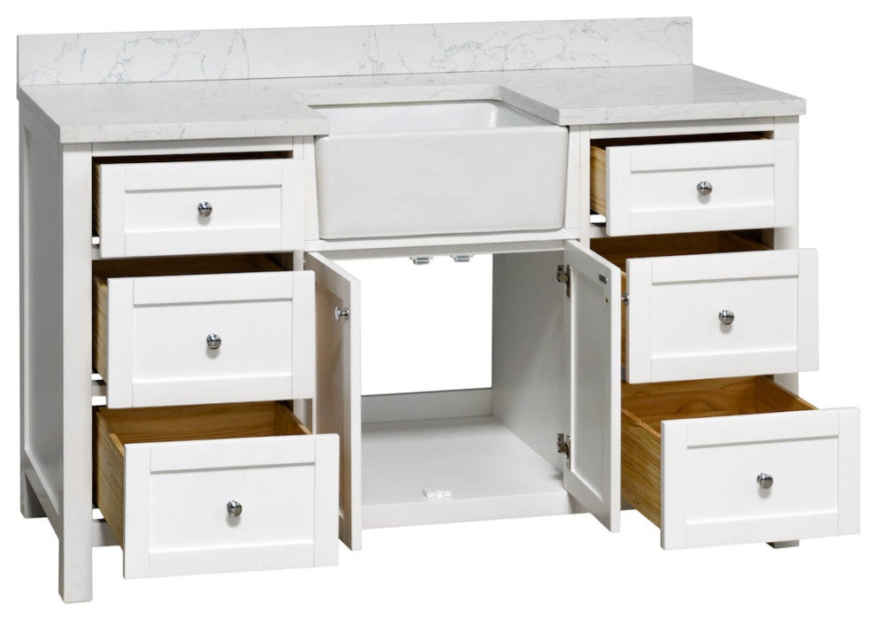 Yorkshire 60" Bathroom Vanity, White, Engineered Marble, Single