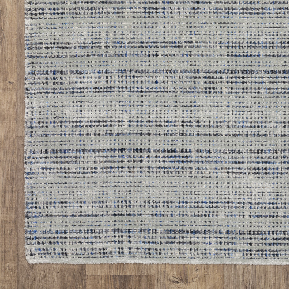 Cayden Textural Stripe Wool Blend Grey/ Blue Hand-tufted Rug 8' x 10'