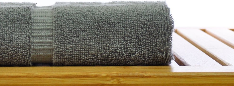 Dobby Border Luxury Hotel and Spa Wash Cloth, Set of 12, Gray