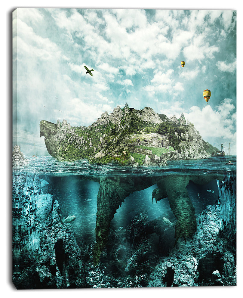 Island Like Large Fantasy Turtle, Animal Art Canvas Print, 30"x40"