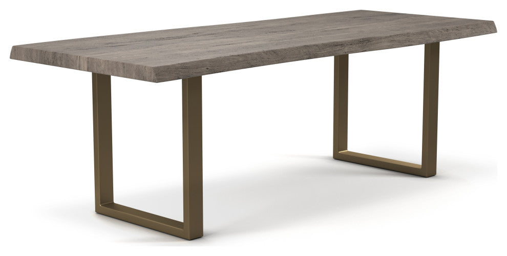Brooks Dining Table, Sandblasted Gray, Brass, 40"x92", U-Base