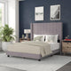 Bianca Upholstered Platform Bed w/Vertical Stitched Wingback Headboard, Gray Velvet, Full